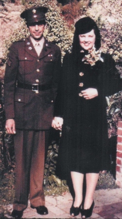 Lad and Marian Guion's wedding, Nov. 14, 1943 (both standing)