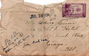 CDG - Aunt Nora Peabody's (Mrs. Kemmeth) envelope - July 30, 1934